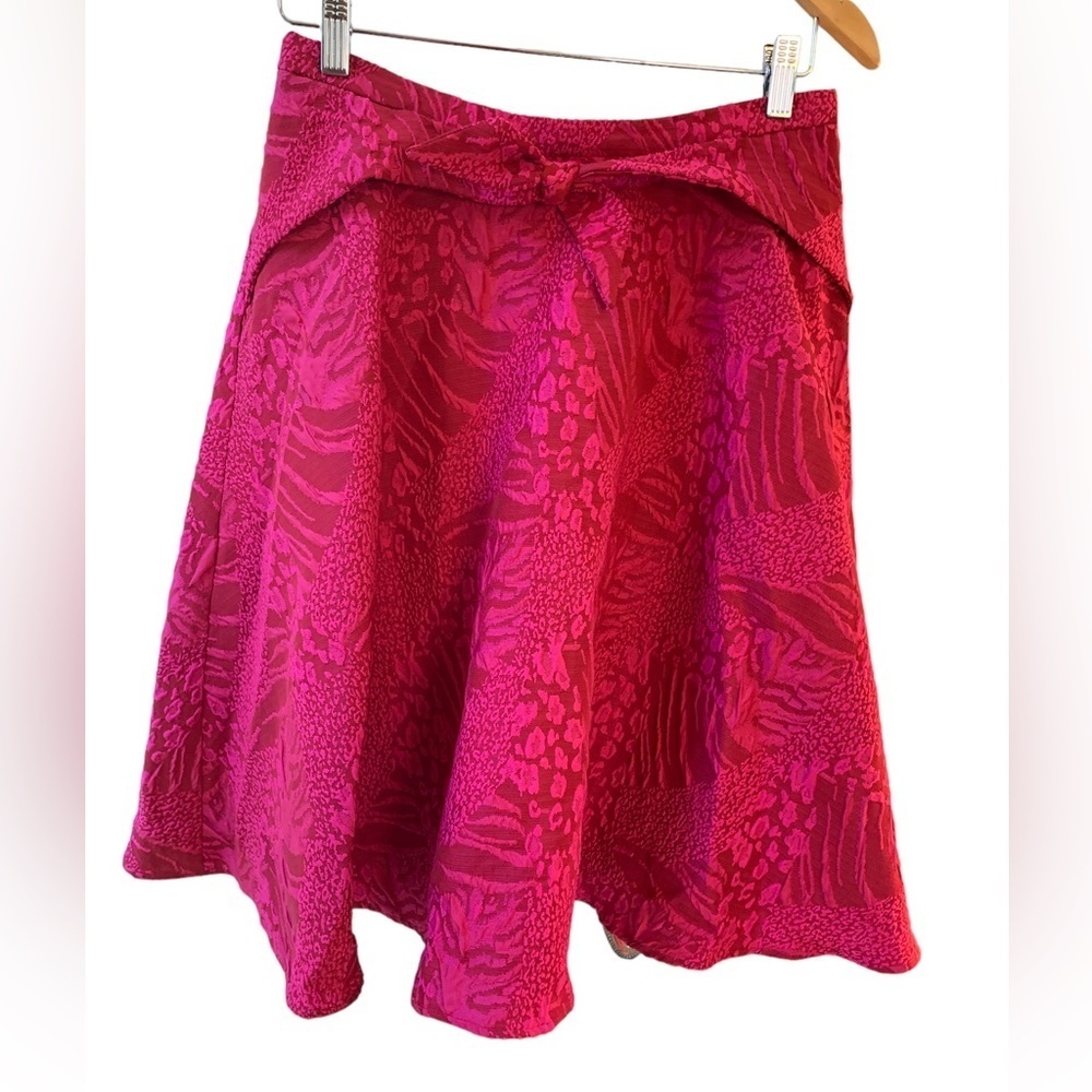 Eva Franco ANTHROPOLOGIE Jacquard Fit Flare Skirt Freesia Bow Pink Lined Size 8